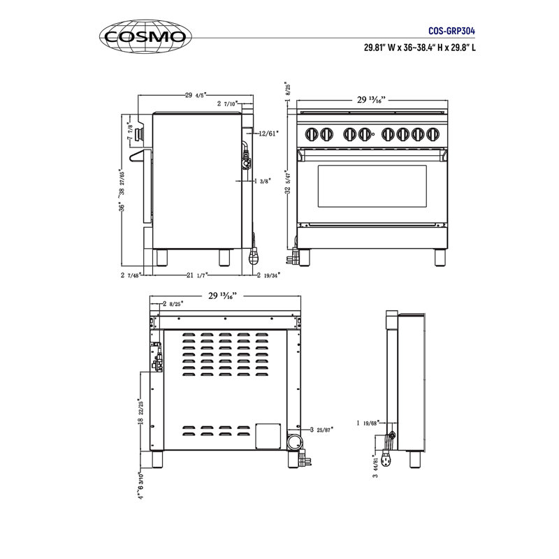 Cosmo GRP Series 30" 3.9 Cubic Feet Smart Gas Freestanding Convection